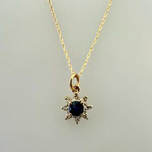 10K Yellow Gold Necklace with Sapphire and Diamond Pendant